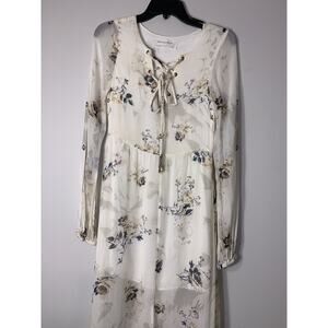 New friends colony NFC white cottagecore maxi dress Sheer Chiffon Lace Up Neck